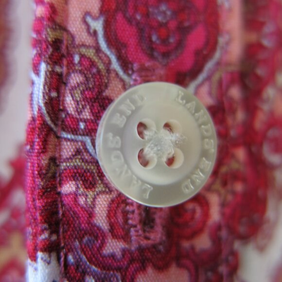 Lands End Women's Supima Red White Damask Button Down 3/4 Sleeves Size 12 NWOT - Picture 8 of 10